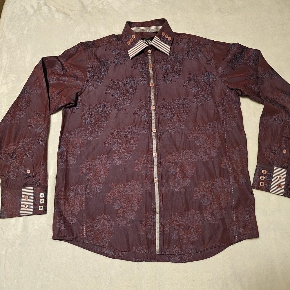 Arles Couture Men's Luxury Design Long Sleeve Button Up Stylish Shirt Size Large